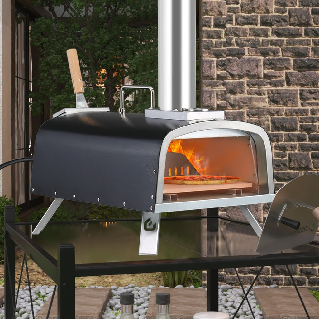 Multi-Fuel Outdoor Pizza Oven Stonebaked Pizza Maker with Gas Burner & Wood Box - 12 inch