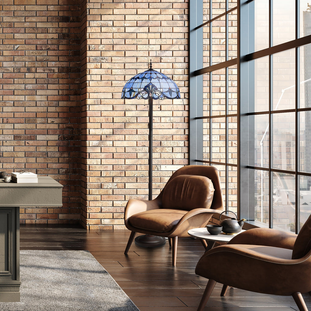 River of Goods Allistar Stained Glass and Resin 3-light 64-inch High Downlight Floor Lamp - 20L x 20W x 64H