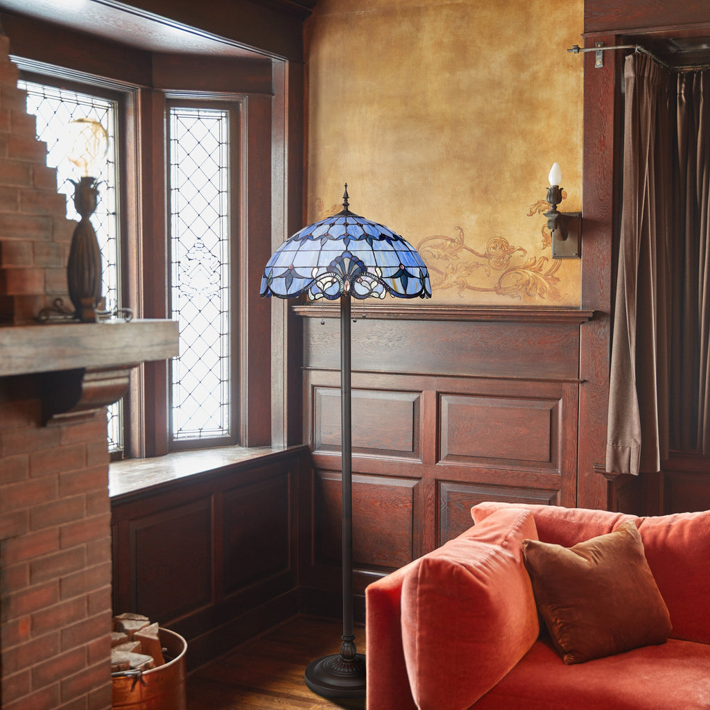 River of Goods Allistar Stained Glass and Resin 3-light 64-inch High Downlight Floor Lamp - 20L x 20W x 64H