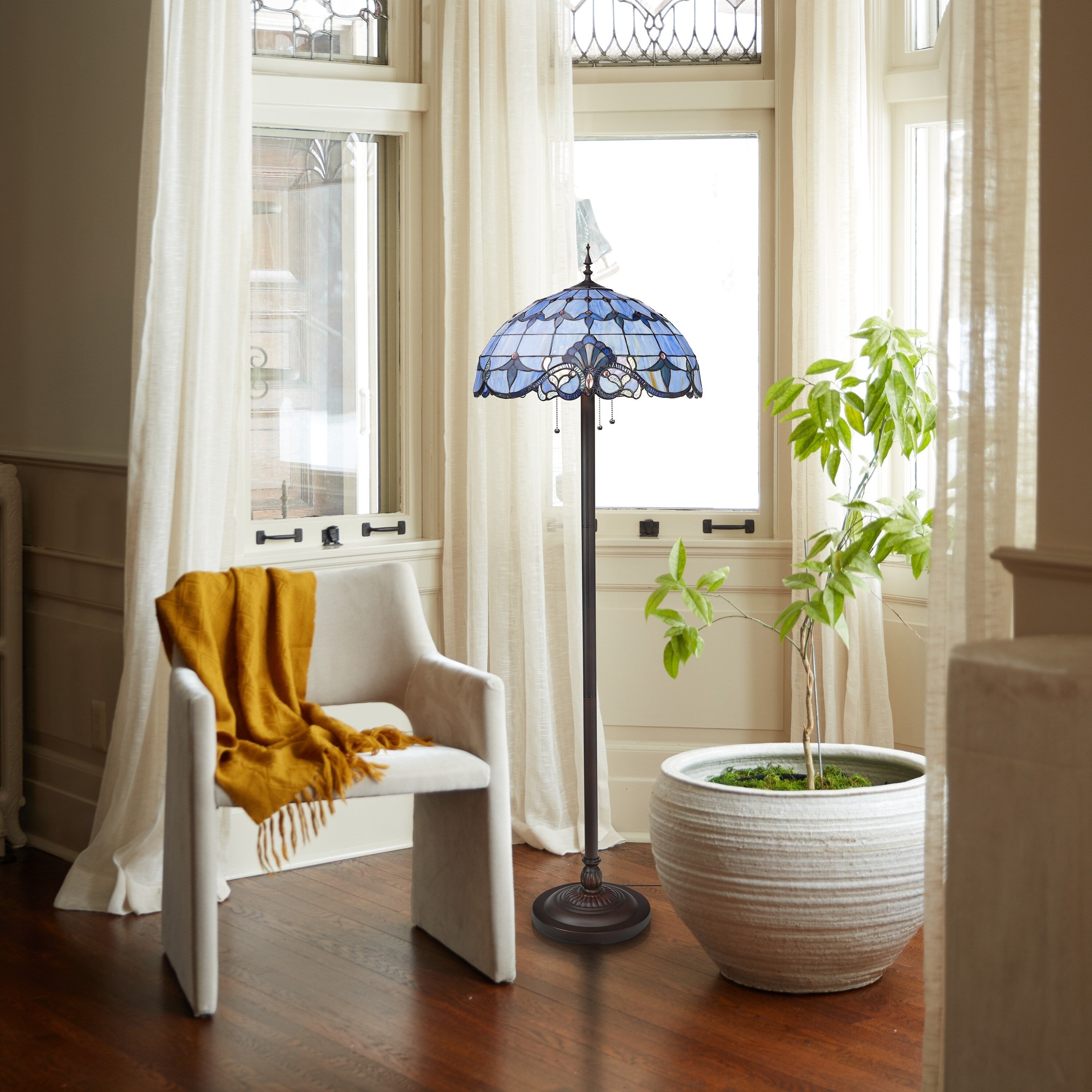 River of Goods Allistar Stained Glass and Resin 3-light 64-inch High Downlight Floor Lamp - 20L x 20W x 64H