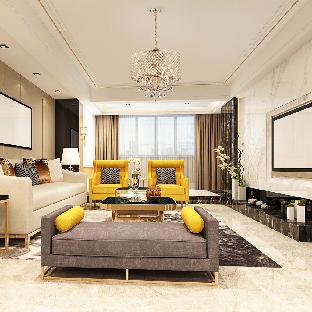 Round Beaded Drum Chandelier with Hanging Crystals