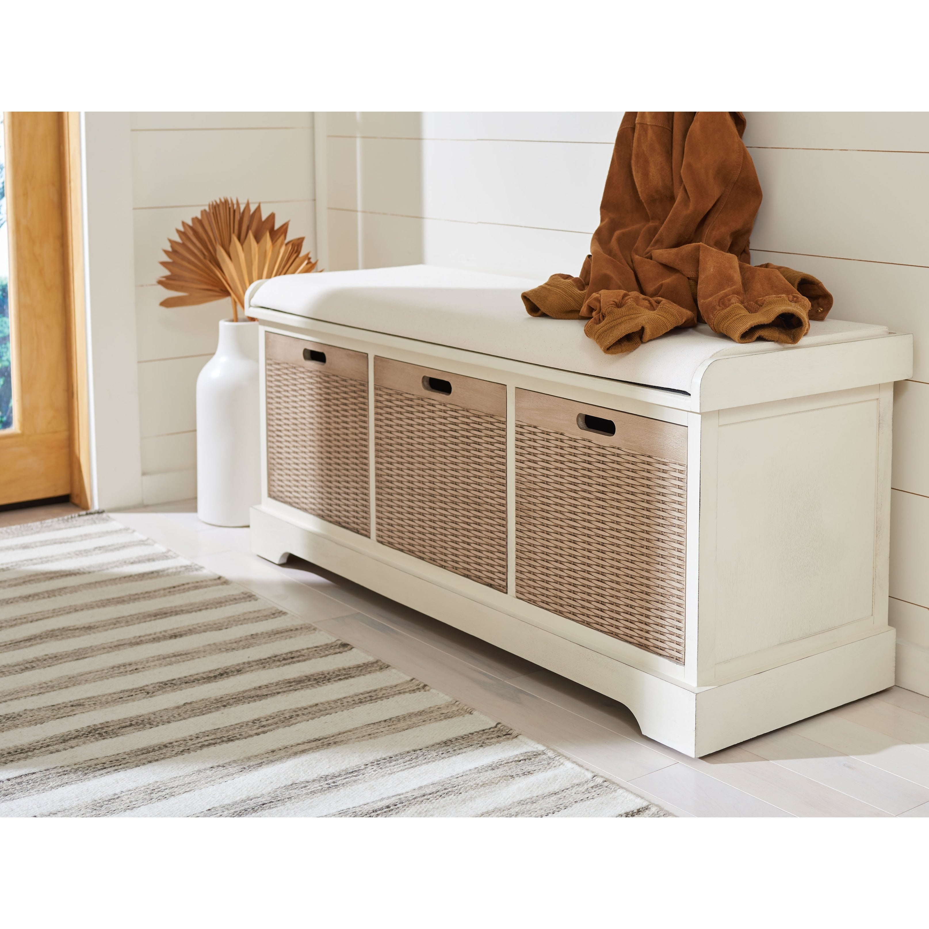 SAFAVIEH Fiorello 3-Drawer with Cushion Storage Bench - 47.3 W x 15 L x 19 H - 47Wx15Dx19H