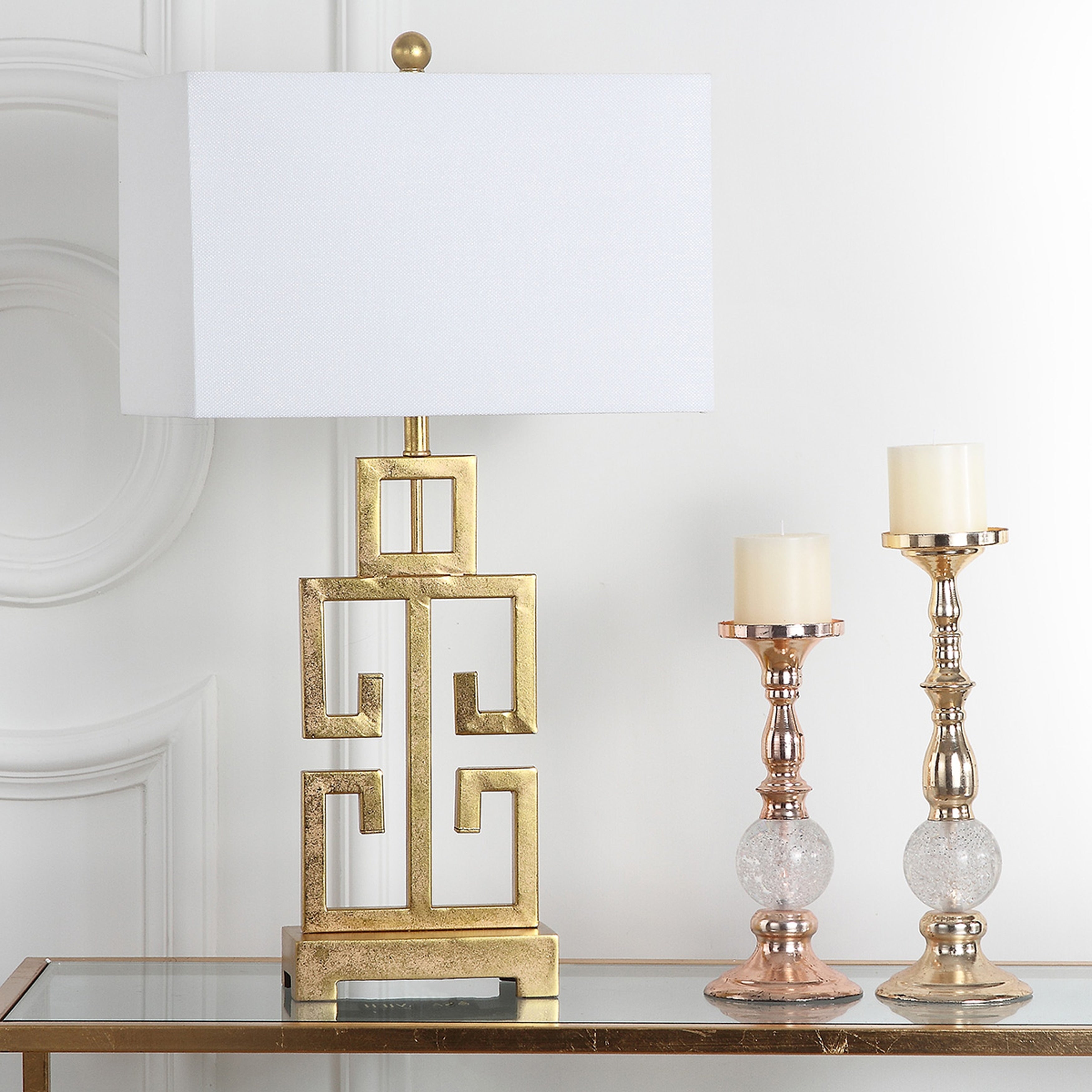 SAFAVIEH Lighting Chantelle Greek Antiqued Gold 29-inch Table Lamp (Set of 2) - 16W x 9D x 29H