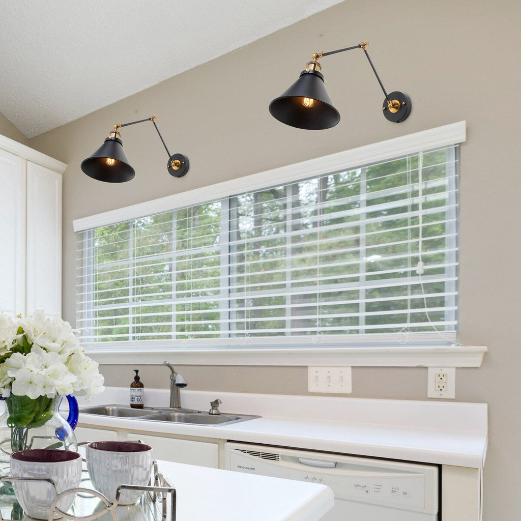 Malryn Set of 2 Modern Adjustable Swing Arm Lights Plug-in/Hardwired Wall Sconces