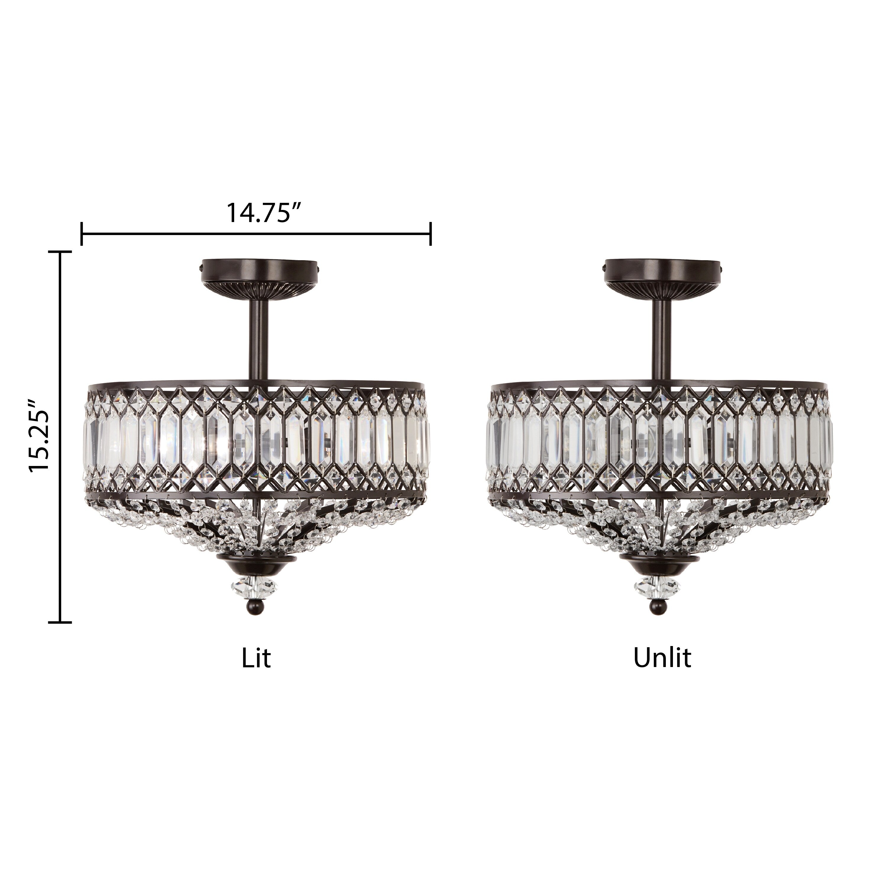 Silver Orchid Furey Bronze/Gold Tiered Glass Semi-flush Lighting Fixture - 14.75L x 14.75W x 15.25H