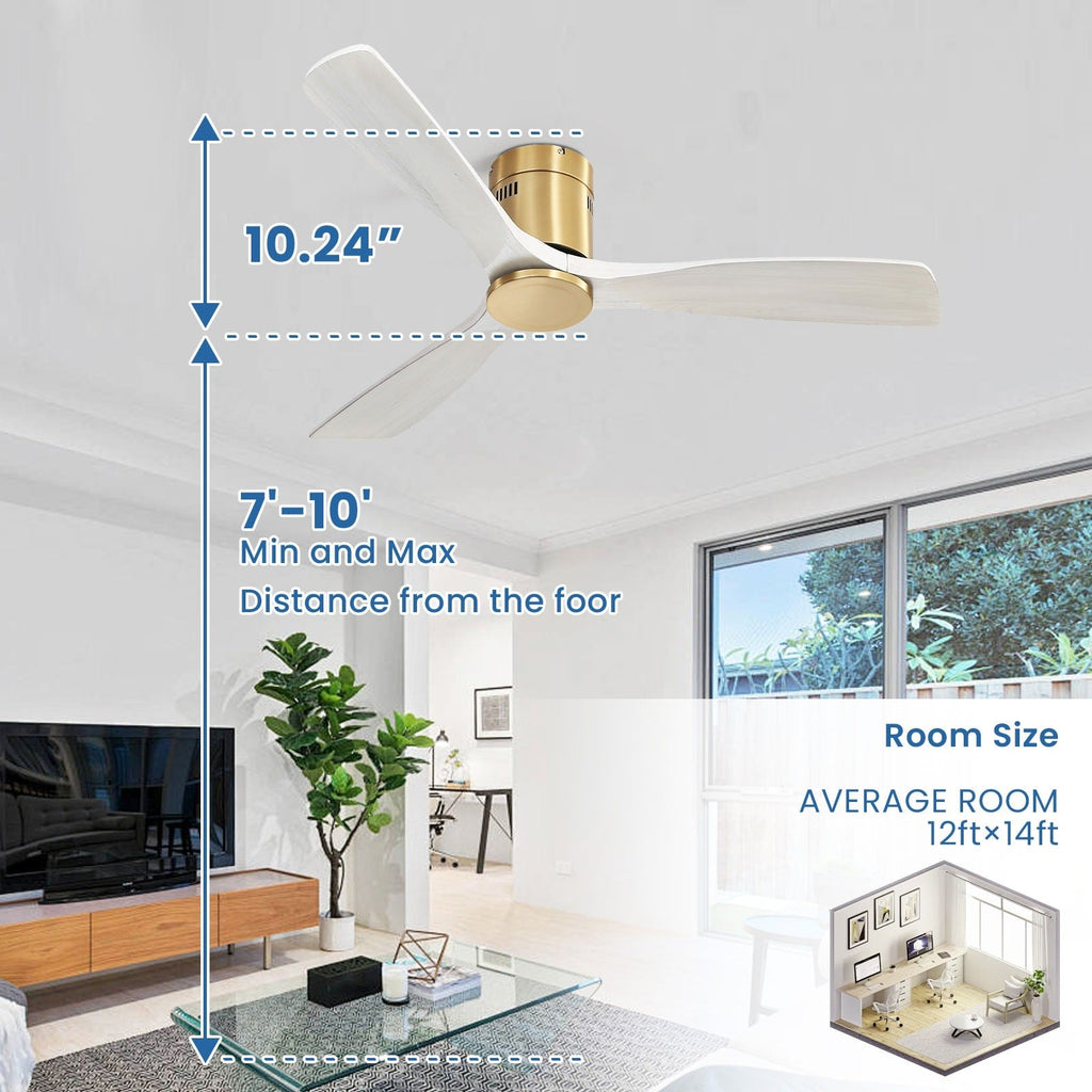 Sofucor 52 Inch Flush Mount Ceiling Fan with Remote, Reversible Motor,Integrated Light Optional