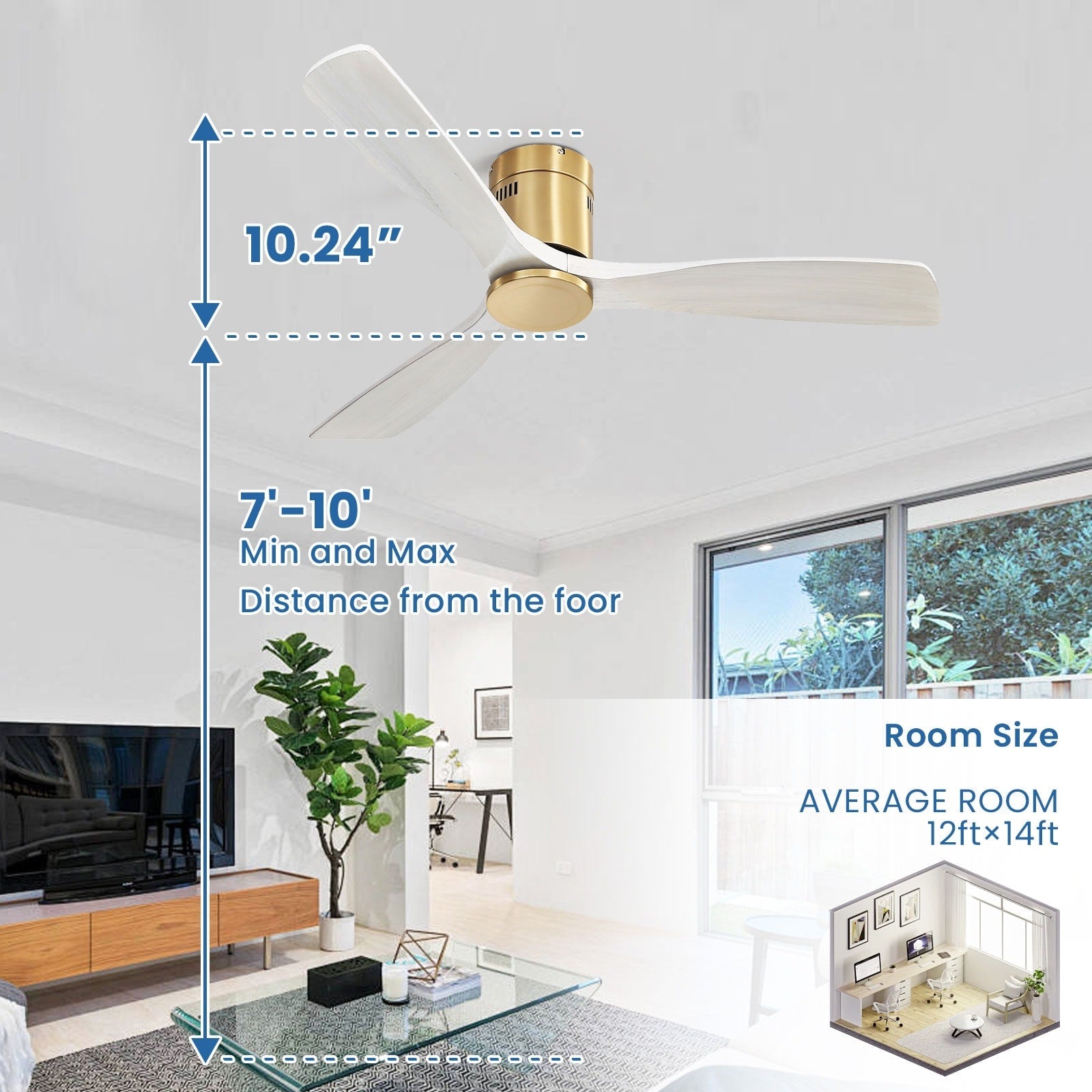 Sofucor 52 Inch Flush Mount Ceiling Fan with Remote, Reversible Motor,Integrated Light Optional