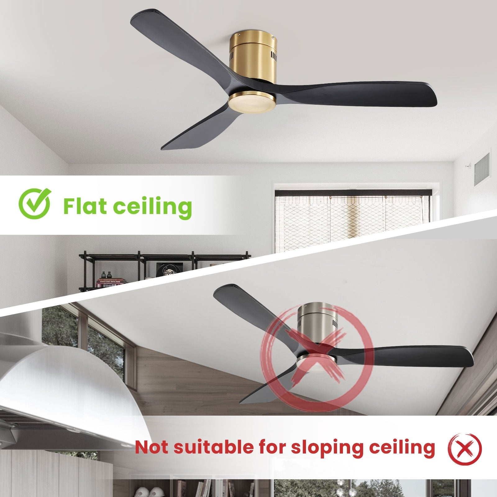 Sofucor 52 Inch Flush Mount Ceiling Fan with Remote, Reversible Motor,Integrated Light Optional
