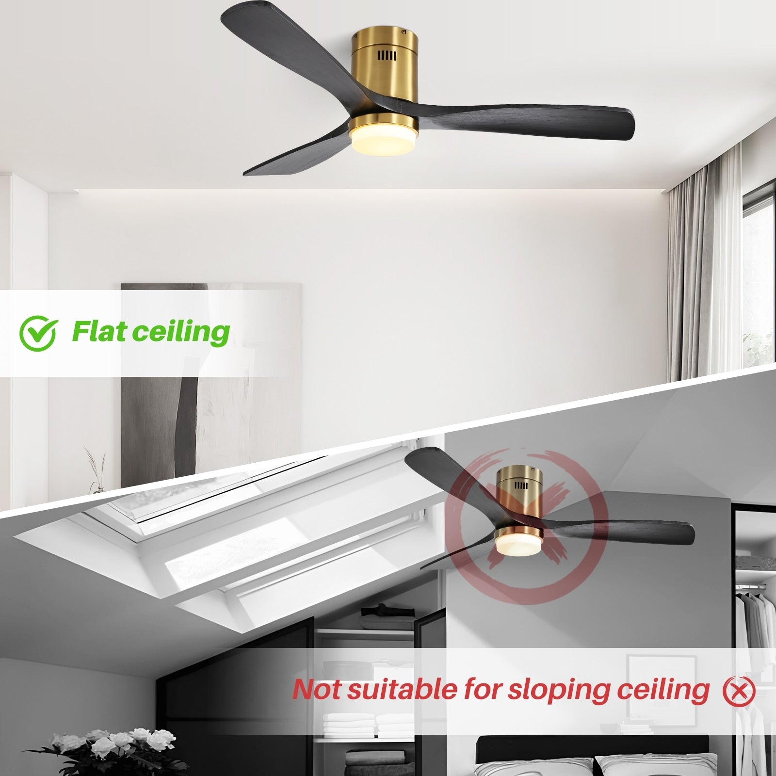 Sofucor 52 Inch Flush Mount Ceiling Fan with Remote, Reversible Motor,Integrated Light Optional