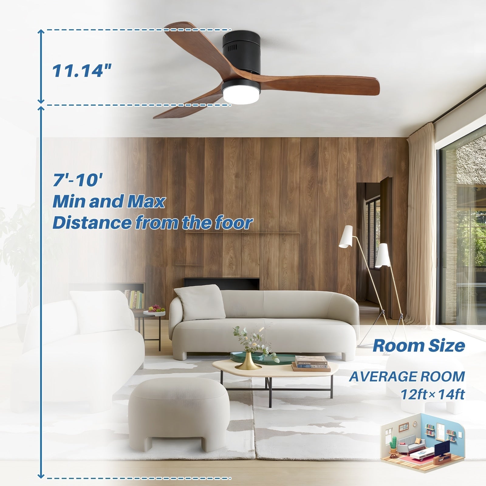 Sofucor 52 Inch Flush Mount Ceiling Fan with Remote, Reversible Motor,Integrated Light Optional