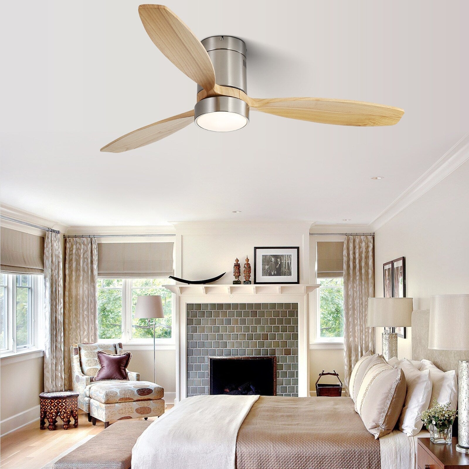 Sofucor 52 Inch Flush Mount Ceiling Fan with Remote, Reversible Motor,Integrated Light Optional