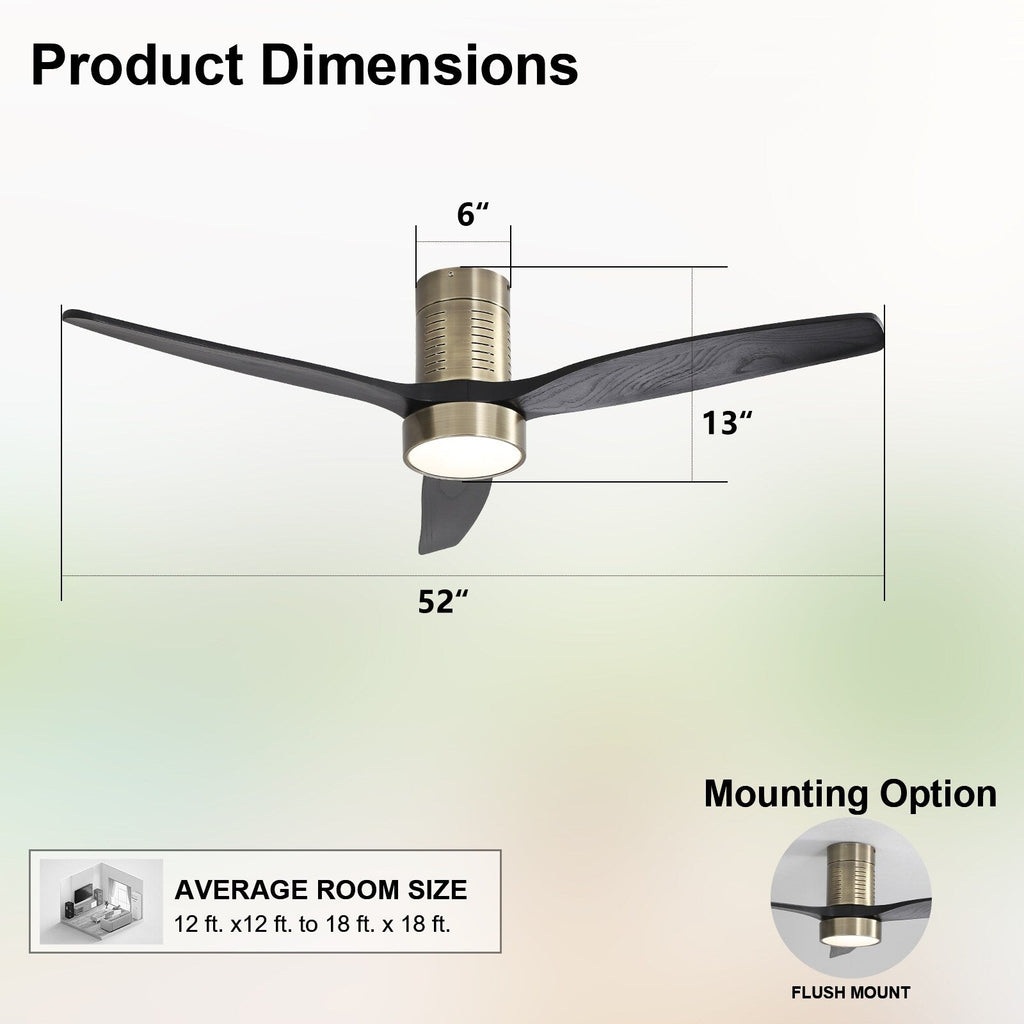 Sofucor 52 Inch Flush Mount Ceiling Fan with Remote, Reversible Motor,Integrated Light Optional