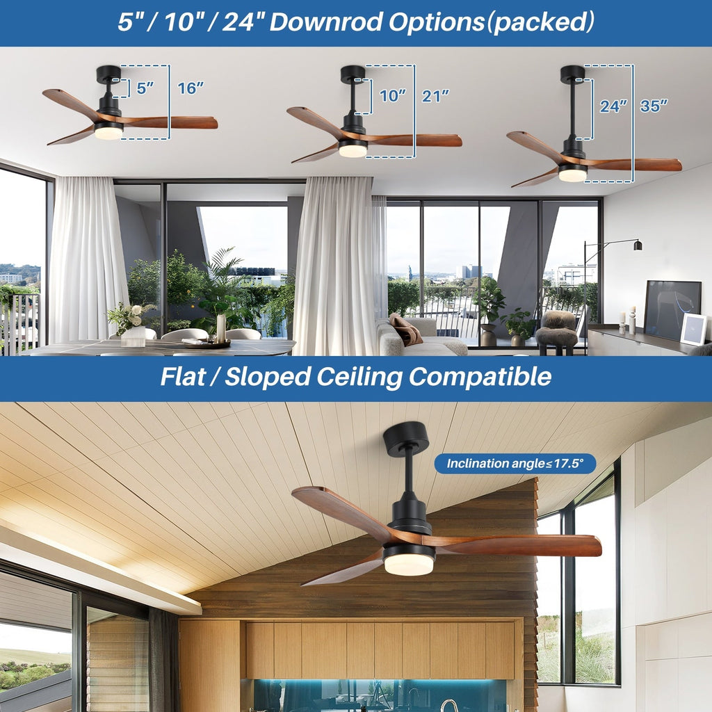 Sofucor 52 Indoor Wood Ceiling Fan Light with Remote, Integrated Light Optional