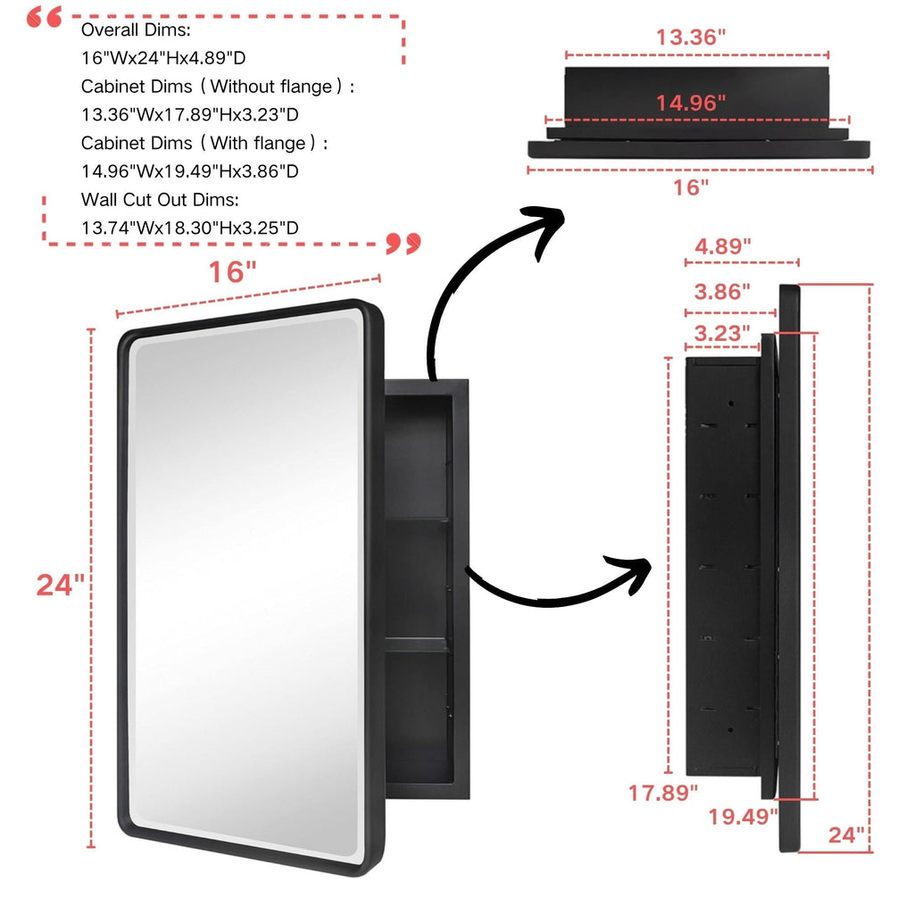 TEHOME Farmhouse Recessed Metal Bathroom Medicine Cabinets with Mirror