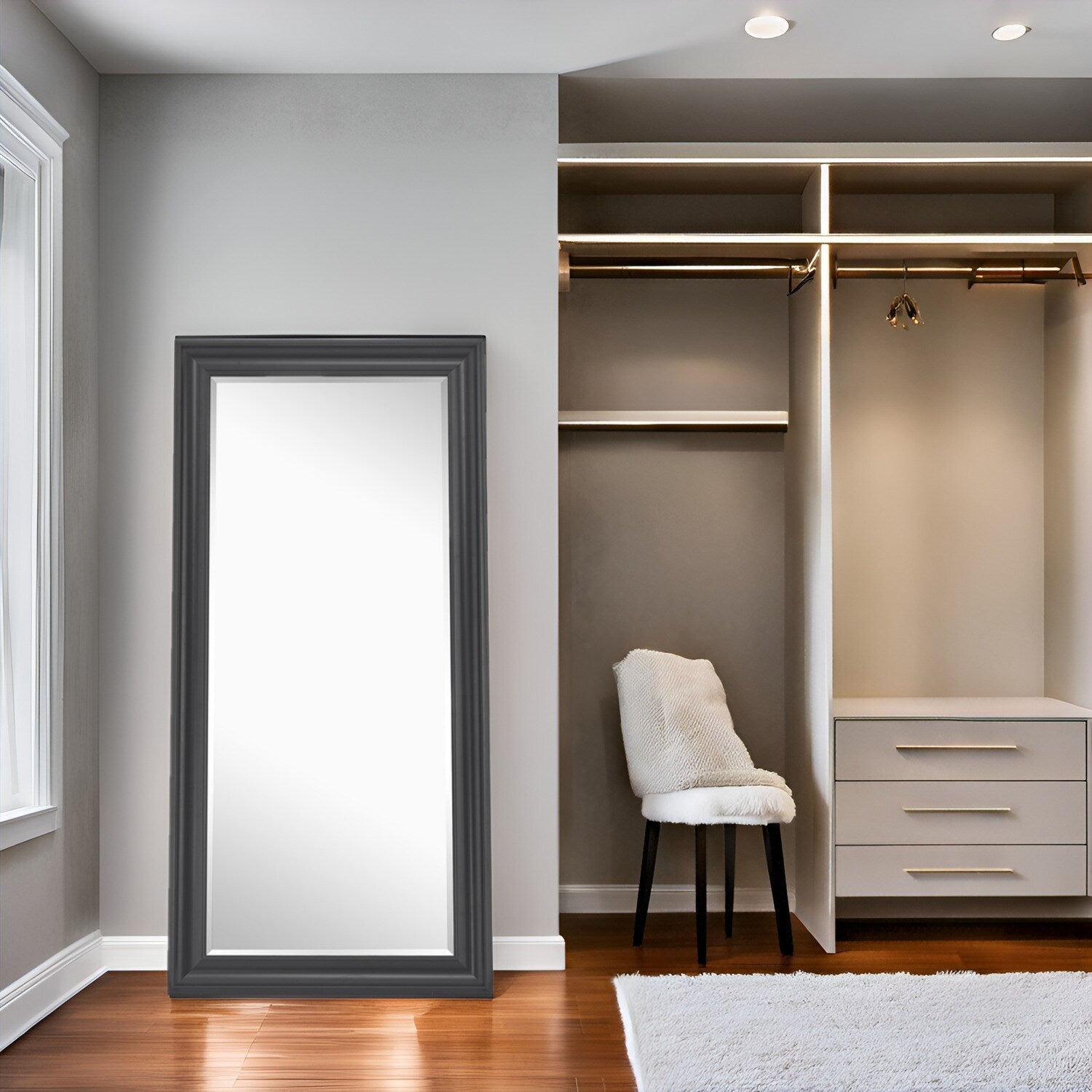 Tall Mirror Full Body Oversized Mirror Smooth Faux Wood Frame Rectangle Wall Mounted Hanging Mirror