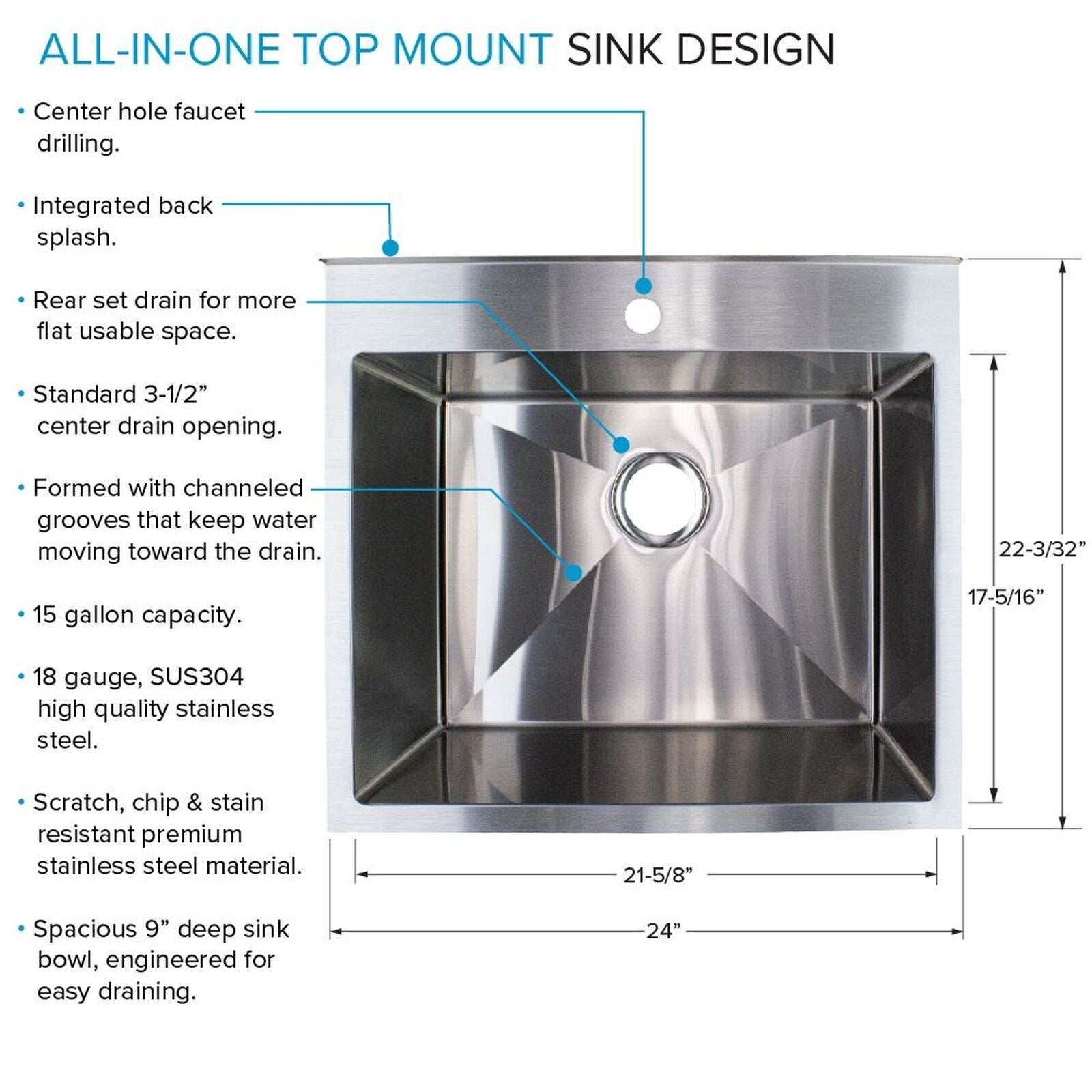 Transolid EWS-2422S 24-in W x 22-in D x 35-in H Stainless Steel Laundry Sink and Wash Stand - 24-in x 22-in