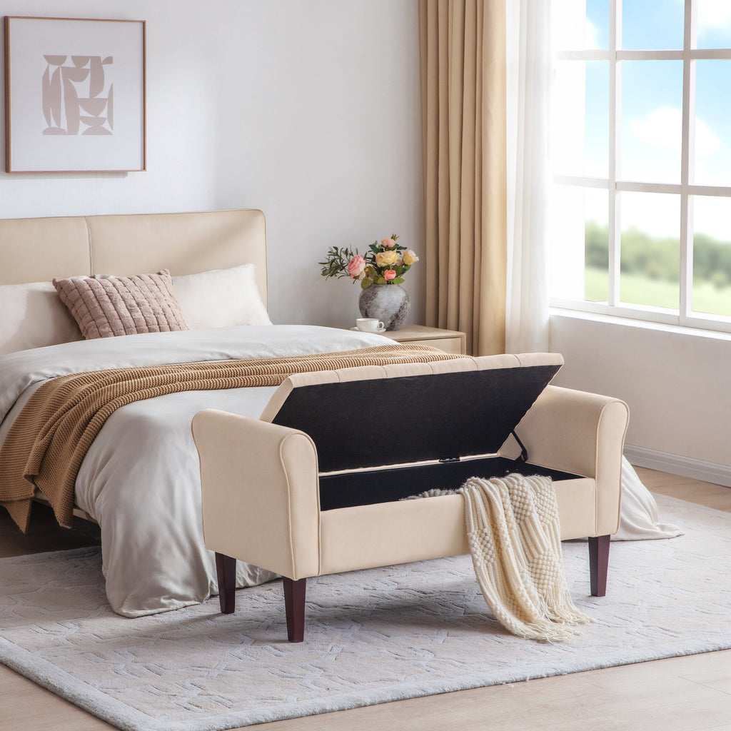 Upholstered Storage Bench Arm Bench Entryway Bench with Tufted Flip Top 50.4 Inches