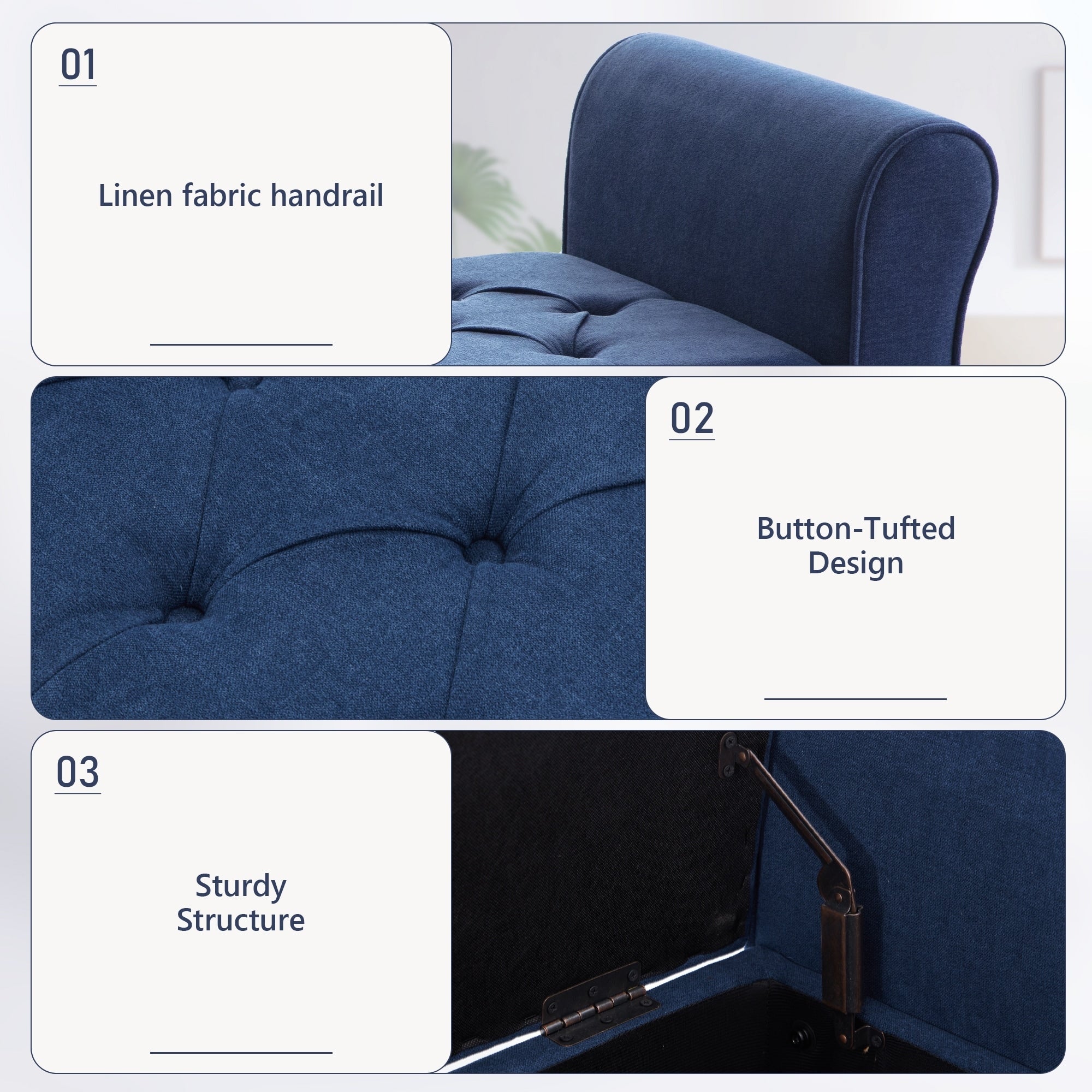 Upholstered Storage Bench Arm Bench Entryway Bench with Tufted Flip Top 50.4 Inches