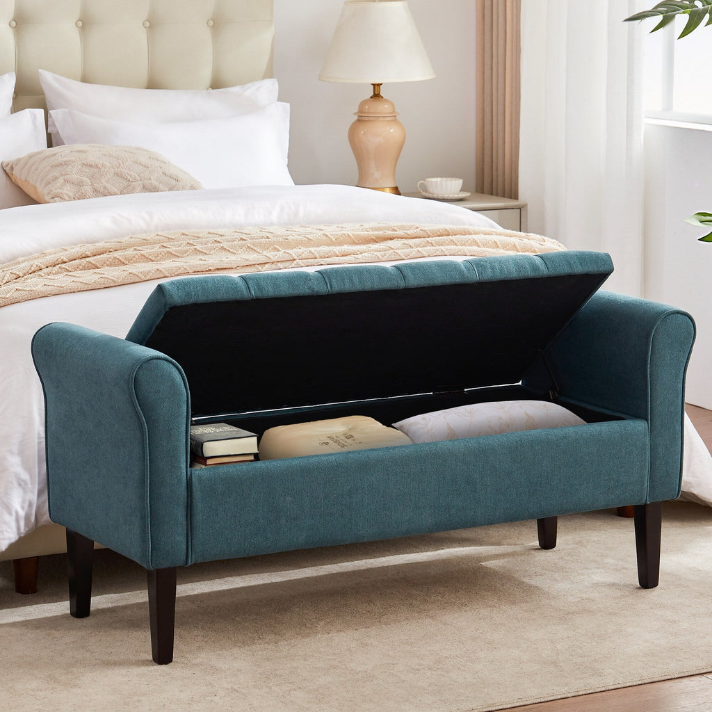 Upholstered Storage Bench Arm Bench Entryway Bench with Tufted Flip Top 50.4 Inches