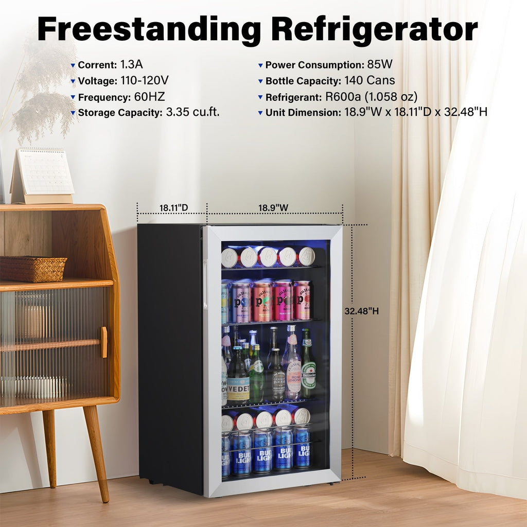 Yeego 19 Inch 140 Cans Single Zone Freestanding Beverage Cooler Refrigerator - 19 inch