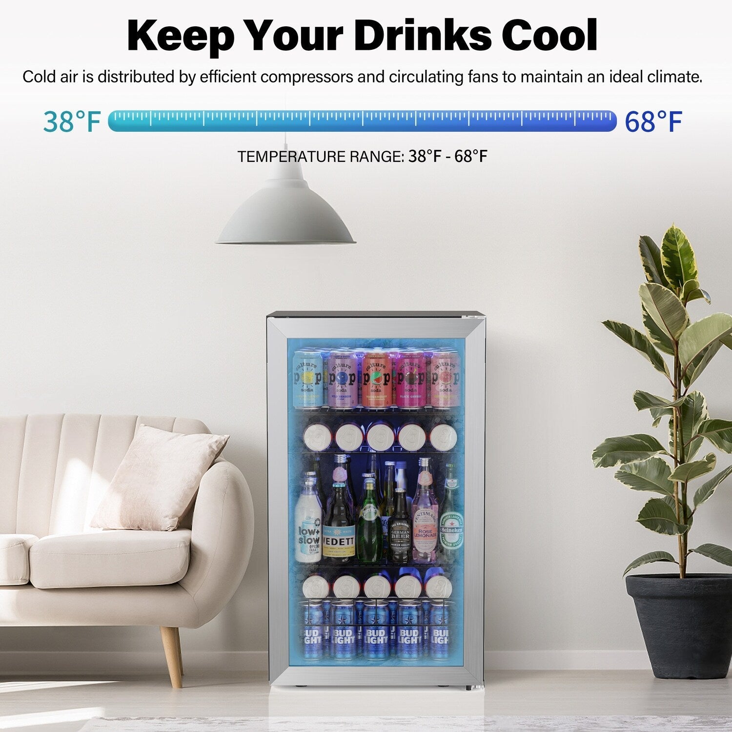 Yeego 19 Inch 140 Cans Single Zone Freestanding Beverage Cooler Refrigerator - 19 inch