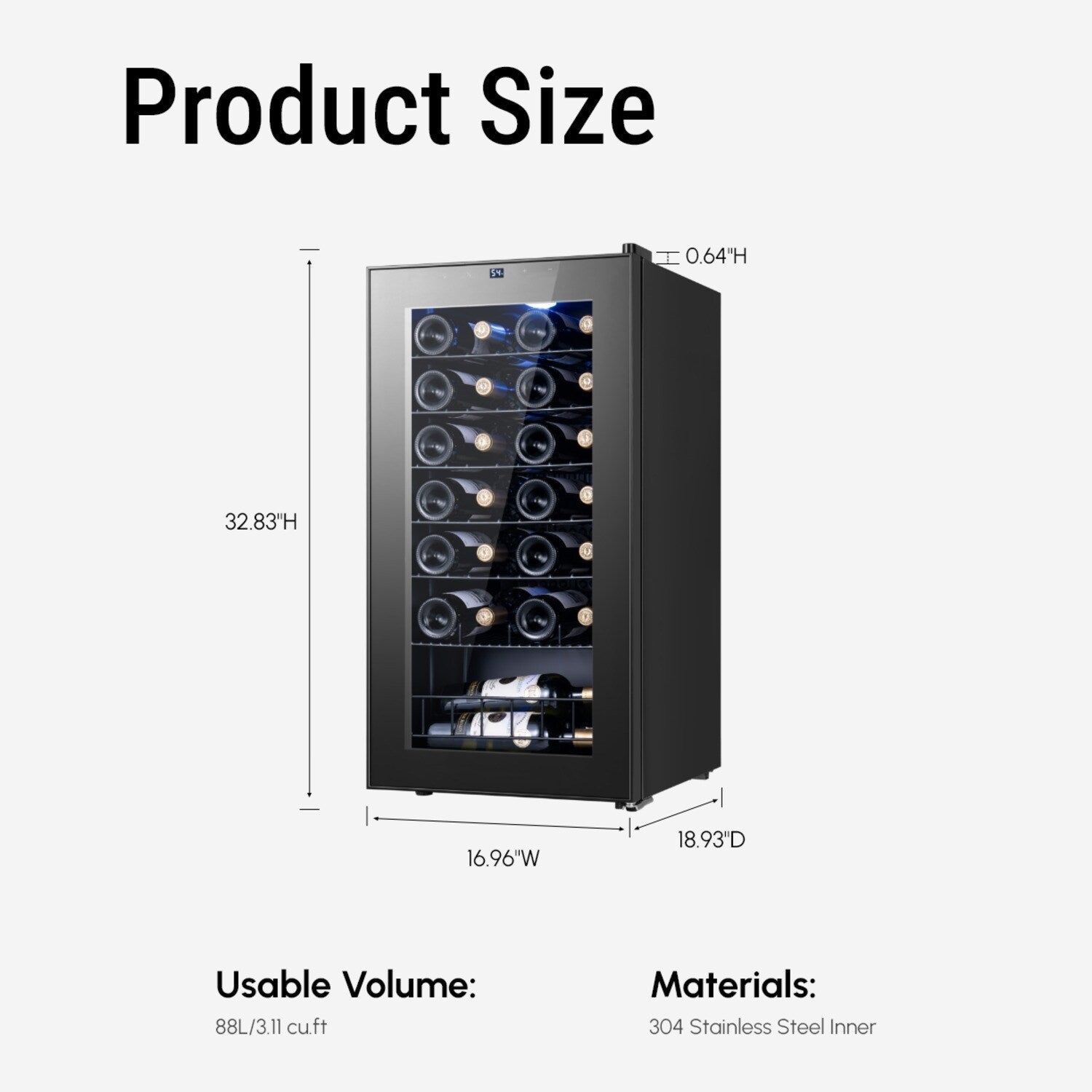 17 Inch 28 Bottle Wine/Beverage Fridge, Stainless Steel Wine Cooler for Home & Commercial Use